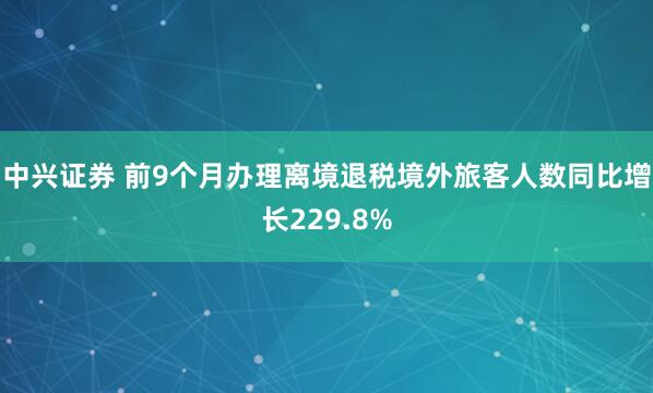 中兴证券 前9个月办理离境退税境外旅客人数同比增长229.8%